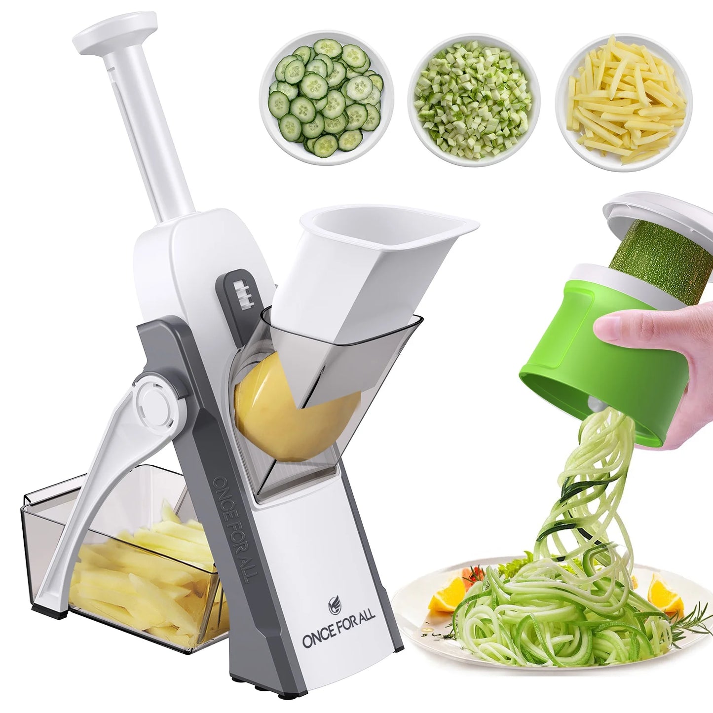 Vegetable Chopper and Spiralizer for Zucchini Noodles with Mandoline Slicer Attachment