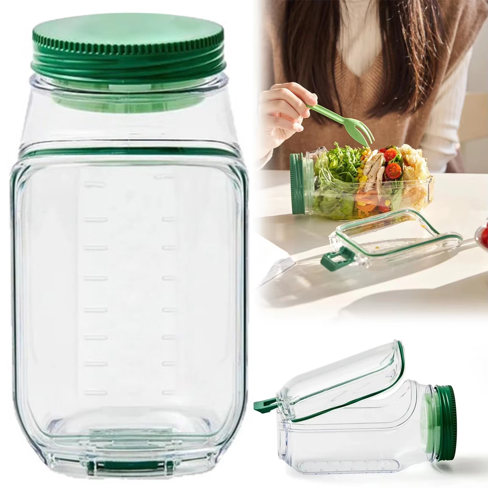 Premium Salad Jars with Lids - Leakproof Meal Prep Containers with Side Hatch Bowl for Home, Travel, and Outdoor Lunches