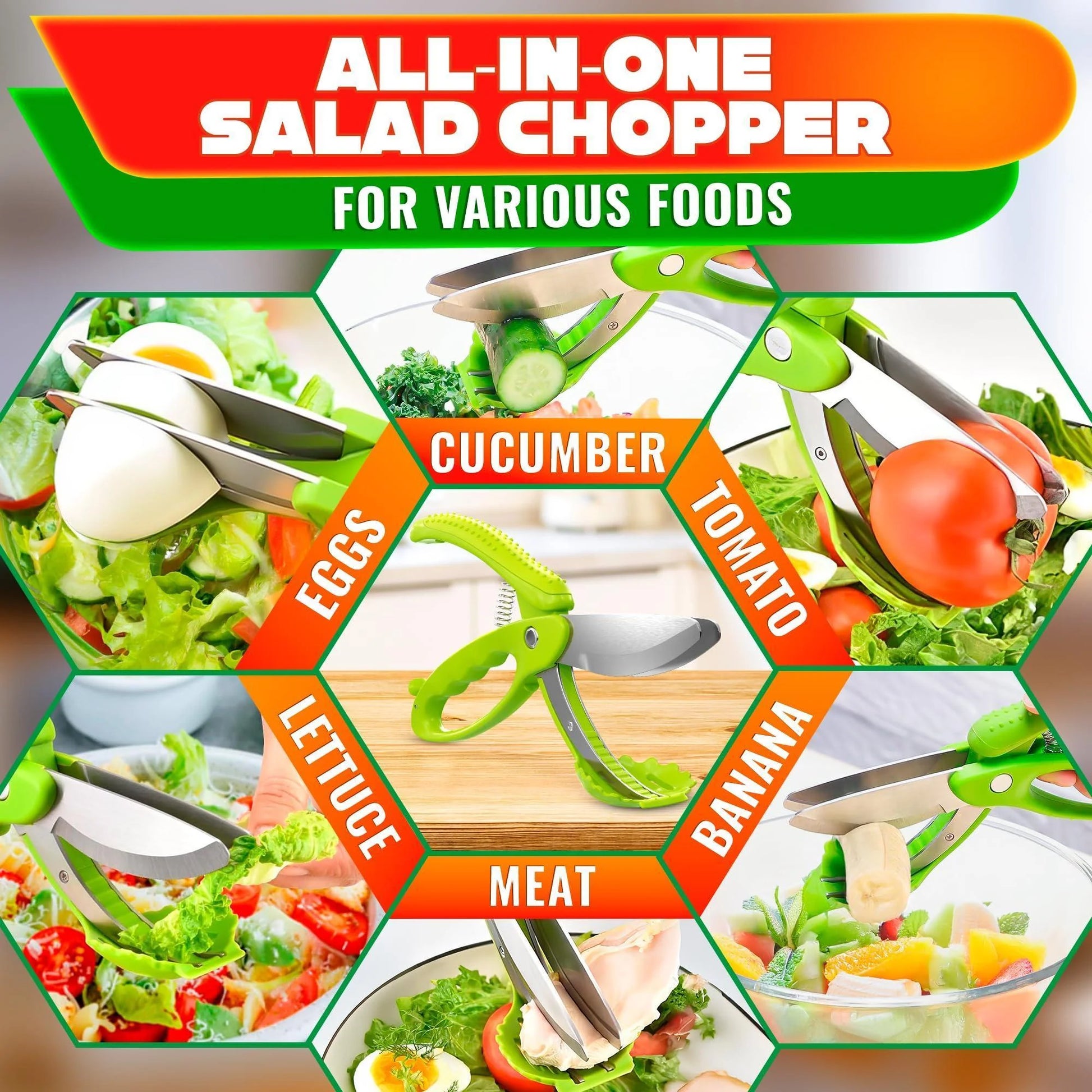 Professional Salad Chopper Scissors - Vegetable Cutting Tool for Effortless Chopped Salads and Lettuce Shredding