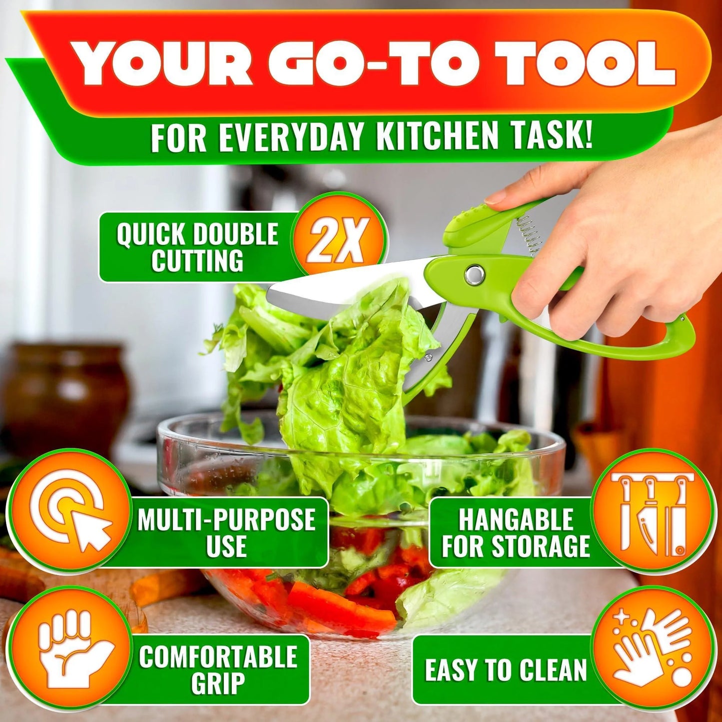 Professional Salad Chopper Scissors - Vegetable Cutting Tool for Effortless Chopped Salads and Lettuce Shredding