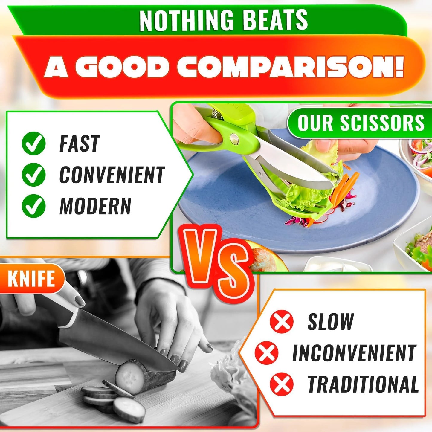 Professional Salad Chopper Scissors - Vegetable Cutting Tool for Effortless Chopped Salads and Lettuce Shredding