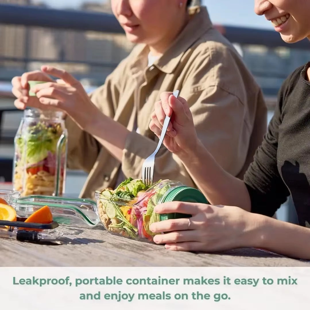 Premium Salad Jars with Lids - Leakproof Meal Prep Containers with Side Hatch Bowl for Home, Travel, and Outdoor Lunches