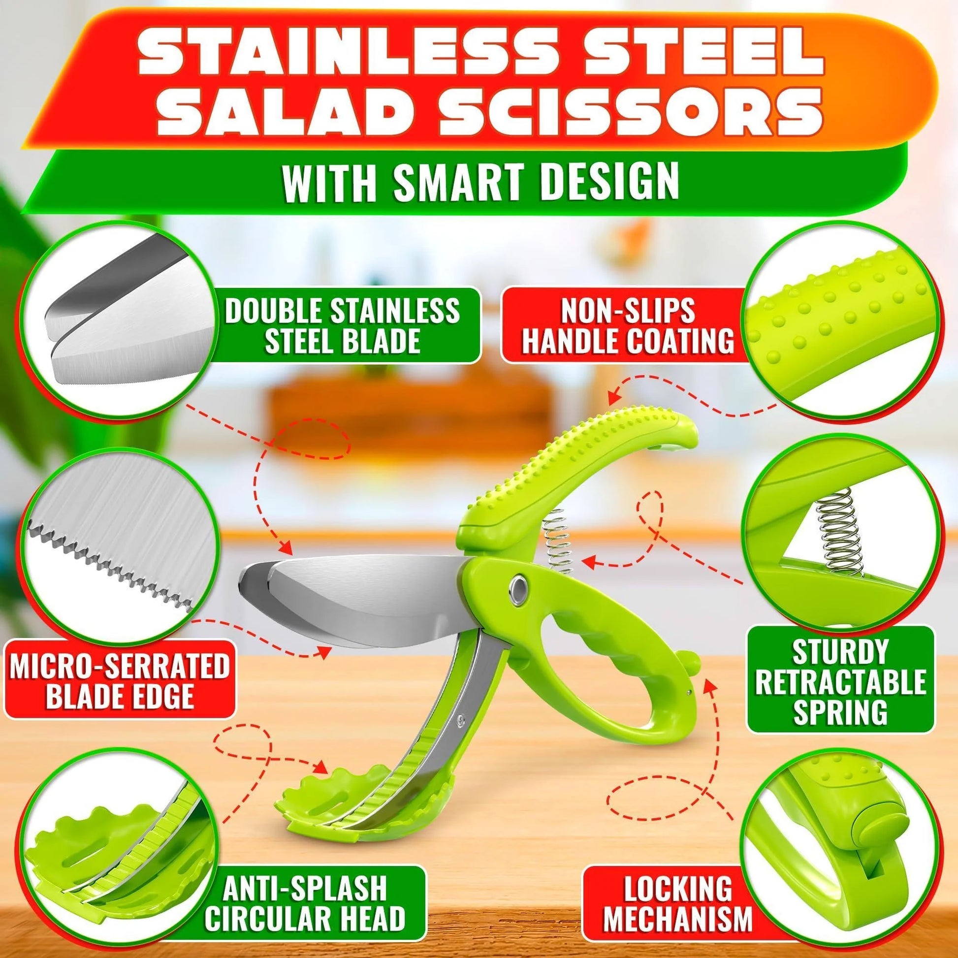 Professional Salad Chopper Scissors - Vegetable Cutting Tool for Effortless Chopped Salads and Lettuce Shredding